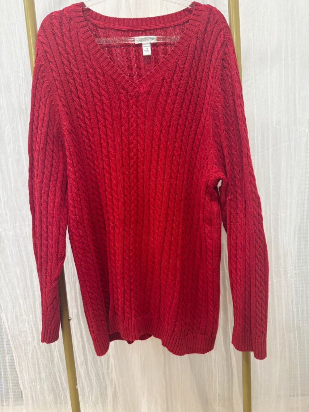 Croft & Barrow Red Cable Knit V-Neck Sweater 1X 100% Cotton Plus Size